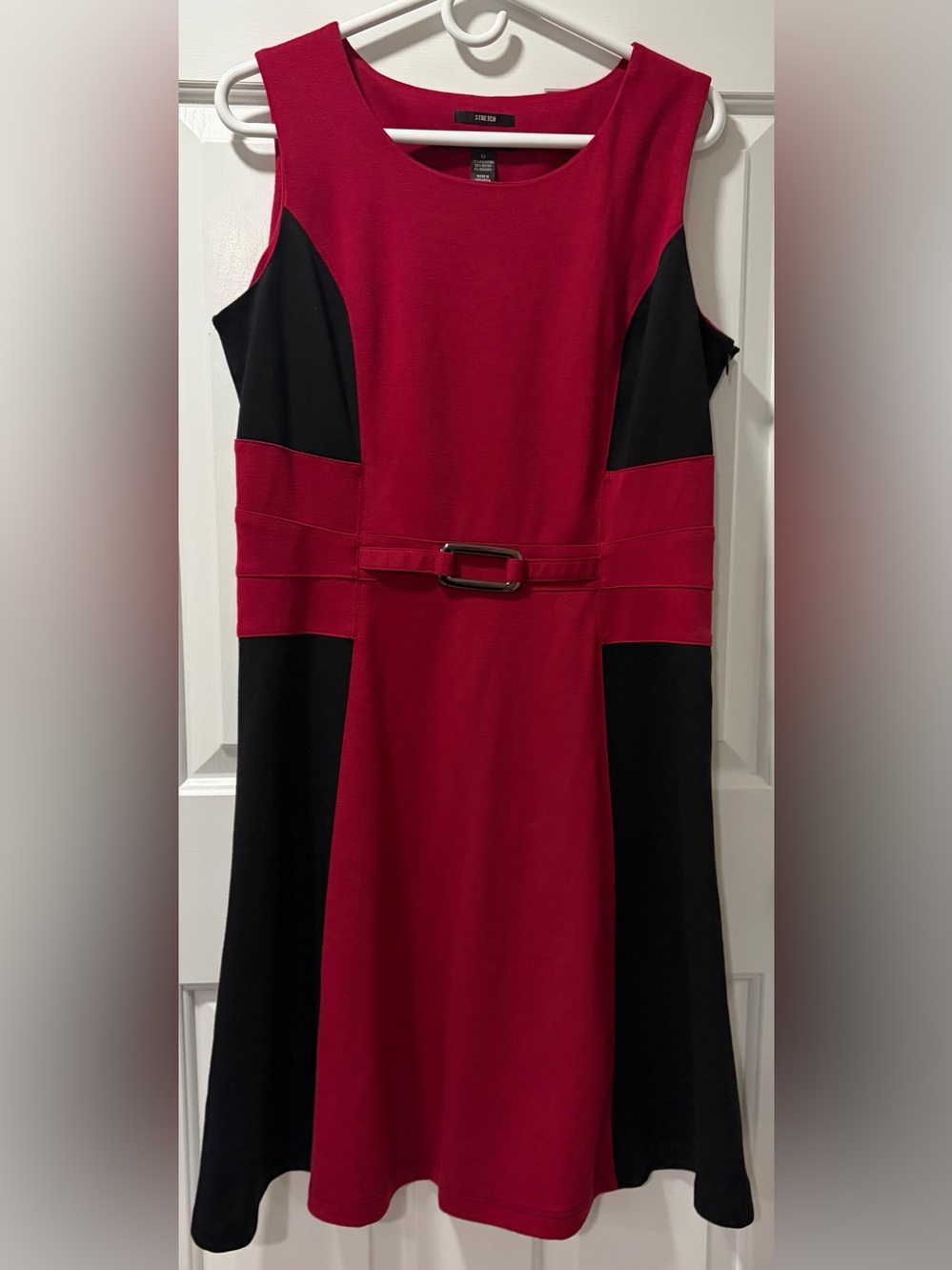 Style & Co. Red and Black Belted Midi Sheath Dress - Size 10